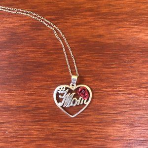 Vintage Sterling Silver Mom Necklace with Rose Mothers Day Jewelry Gift